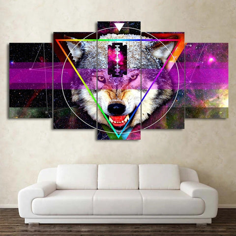 5 Piece Neon Triangle Wolf Wall Art - American Wolves