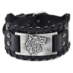 Black Silver Vintage Leather Wolf Bracelet - American Wolves