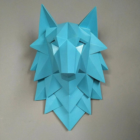 Blue Origami 3D Wolf Head Wall Art - American Wolves