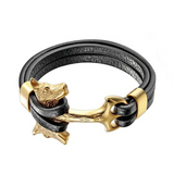 Gold Double Headed Wolf Leather Bracelet - American Wolves