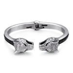Silver Steel Double Headed Wolf Bracelet - American Wolves