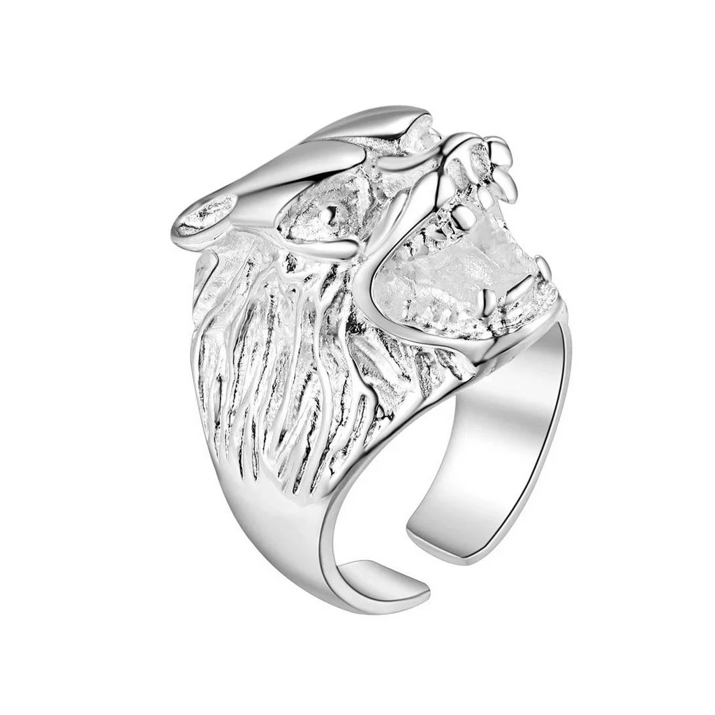 Growling Silver Wolf Ring | American Wolves