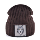 Patched Knitted Wolf Beanie - American Wolves