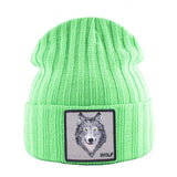 Patched Knitted Wolf Beanie - American Wolves