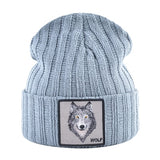 Patched Knitted Wolf Beanie - American Wolves