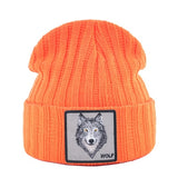 Patched Knitted Wolf Beanie - American Wolves