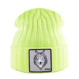 Patched Knitted Wolf Beanie - American Wolves