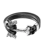 Silver Double Headed Wolf Leather Bracelet - American Wolves